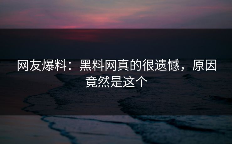 网友爆料：黑料网真的很遗憾，原因竟然是这个