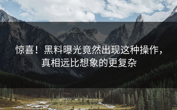 惊喜！黑料曝光竟然出现这种操作，真相远比想象的更复杂