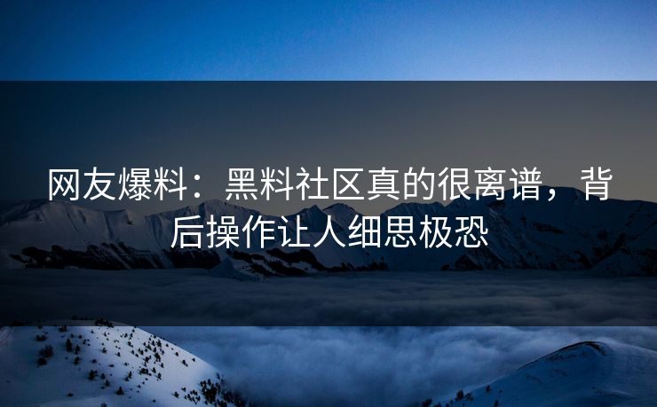 网友爆料：黑料社区真的很离谱，背后操作让人细思极恐