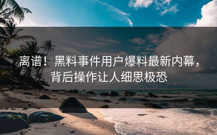 离谱！黑料事件用户爆料最新内幕，背后操作让人细思极恐  第1张