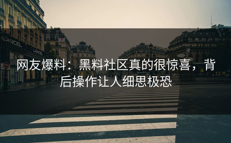 网友爆料：黑料社区真的很惊喜，背后操作让人细思极恐