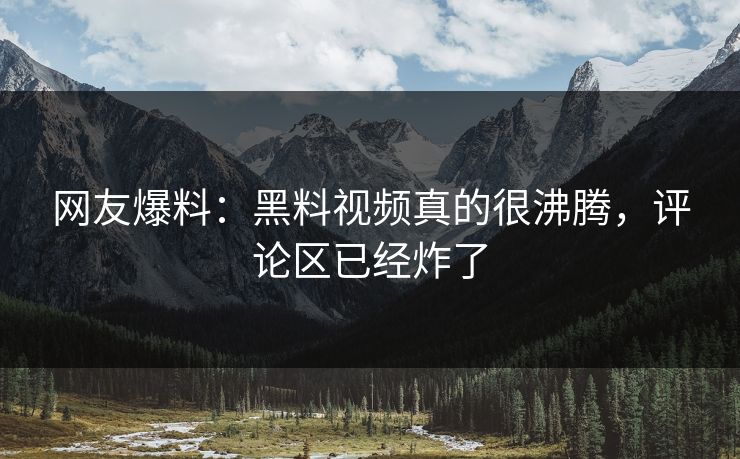 网友爆料：黑料视频真的很沸腾，评论区已经炸了