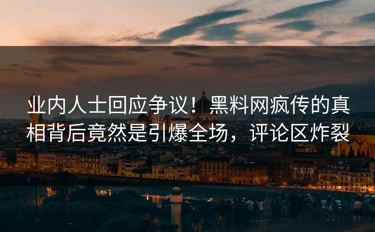 业内人士回应争议！黑料网疯传的真相背后竟然是引爆全场，评论区炸裂