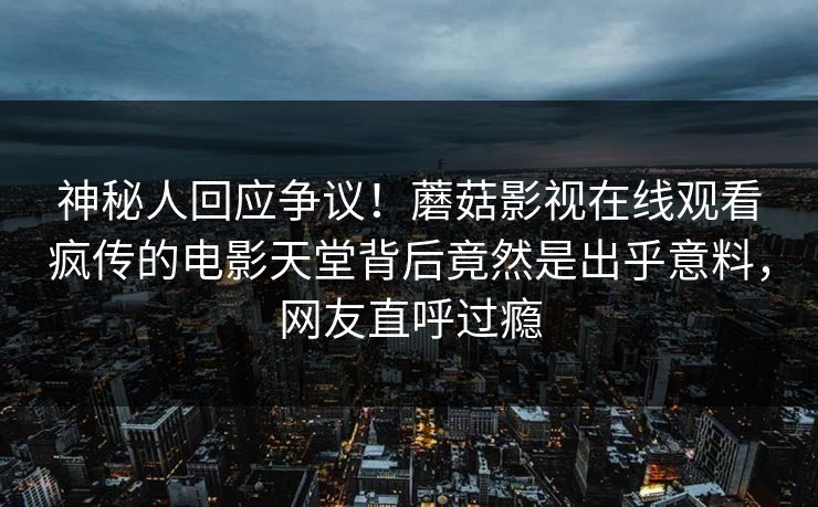 神秘人回应争议！蘑菇影视在线观看疯传的电影天堂背后竟然是出乎意料，网友直呼过瘾