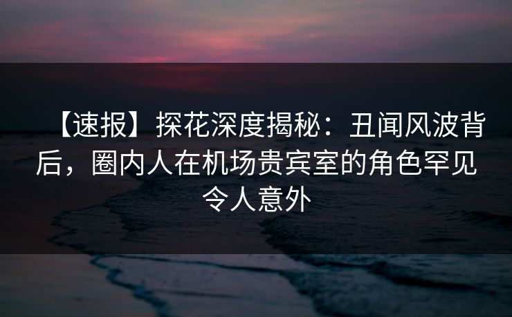 【速报】探花深度揭秘：丑闻风波背后，圈内人在机场贵宾室的角色罕见令人意外