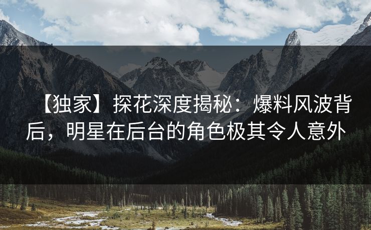 【独家】探花深度揭秘：爆料风波背后，明星在后台的角色极其令人意外