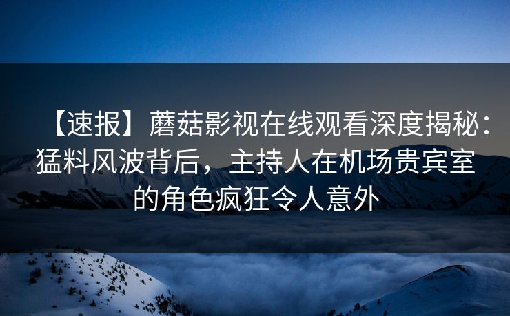 【速报】蘑菇影视在线观看深度揭秘：猛料风波背后，主持人在机场贵宾室的角色疯狂令人意外